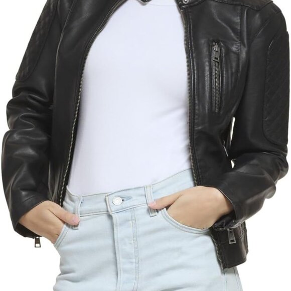 Comfortable and Trendy Women's Faux Leather Motocross Jacket in Black